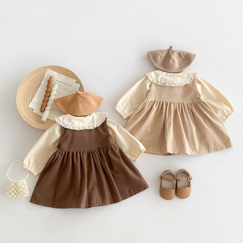 【BABY&KID】花刺しゅう入り丸襟トップス、ノースリーブワンピースSK050807