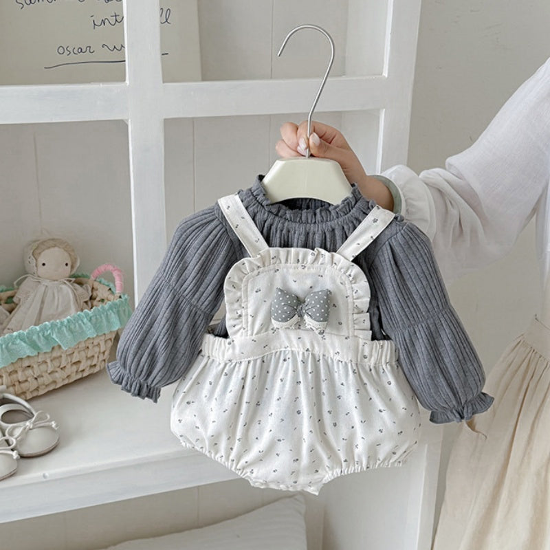 【BABY】蝶結び小花柄ロンパース＆しぼ感トップスSK106810