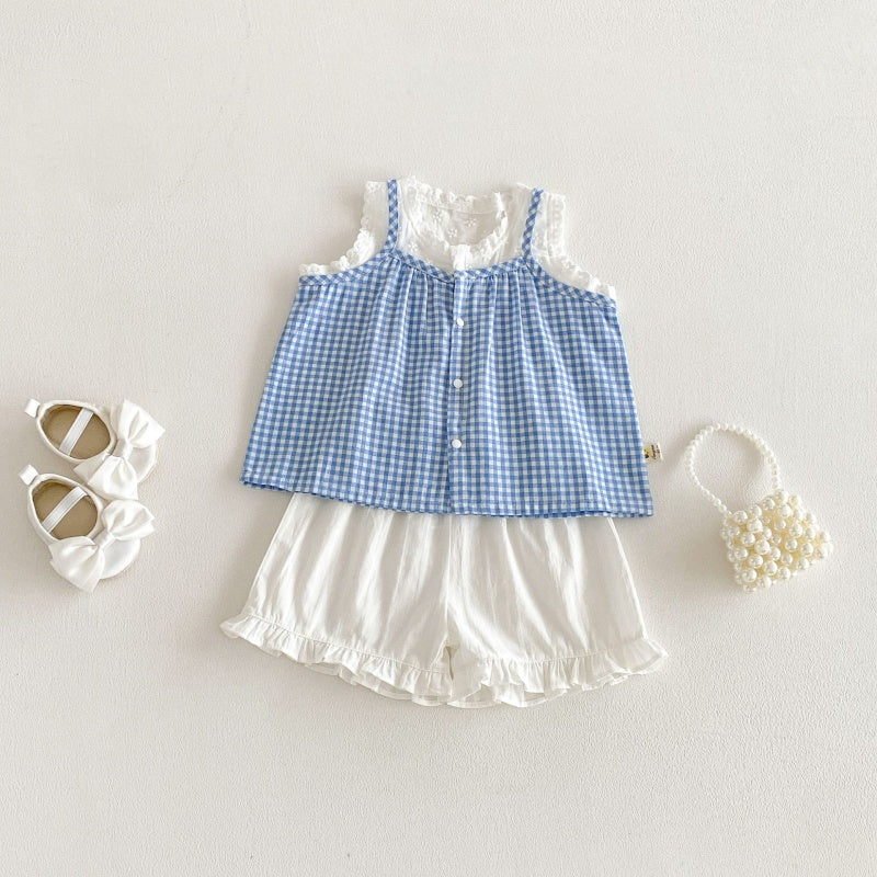 【BABY&KID】夏新作キャミチェックシャツ＆ショートパンツSK105802