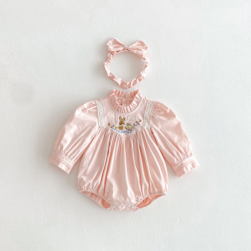 【姉妹服】うさぎ刺繍ロンパース、ワンピースSK101129