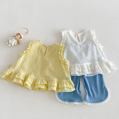 【BABY&KID】夏新作 無地ジャカードブラウス、デニムパンツSK105217