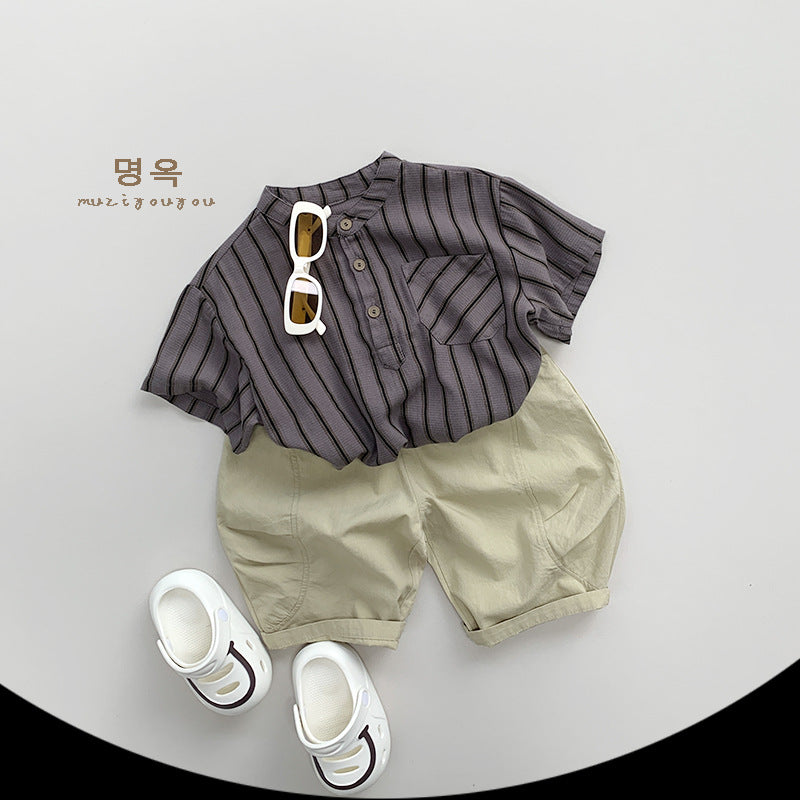 【BABY&KID】夏新作 韓国風ストライプ半袖トップスSK080811