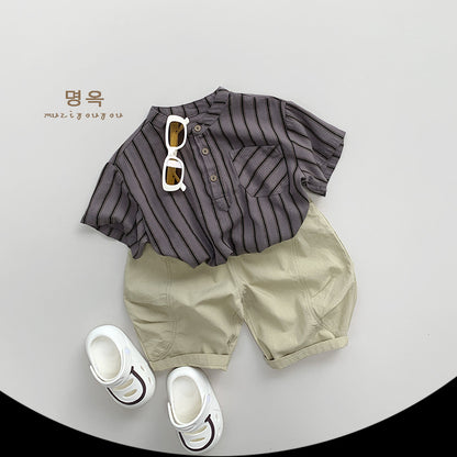 【BABY&KID】夏新作 韓国風ストライプ半袖トップスSK080811
