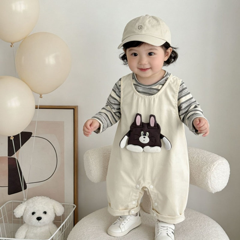 【BABY】カートゥーン柄サロペットカバーオール＆ボーダーロンTSK104303