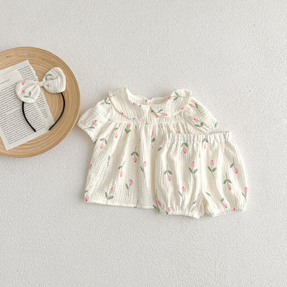 【姉妹服】夏新作 ガーゼチューリップロンパース、セットアップSK072514