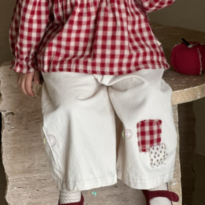 【BABY&KID】レッドチェックブラウス、ベージュパンツSK100839