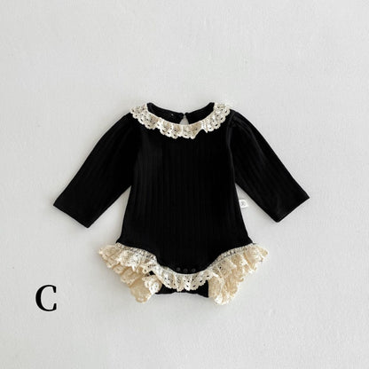 【BABY】レースクルーネックリブロンパース、レースレギンスSK100726