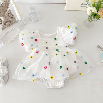 【BABY】夏新作 カラフル小花刺繍ロンパースワンピースSK091805