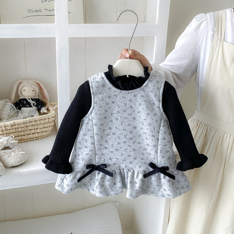 【BABY】冬新作小花柄裏起毛ワンピース、ハイネックニットSK108313