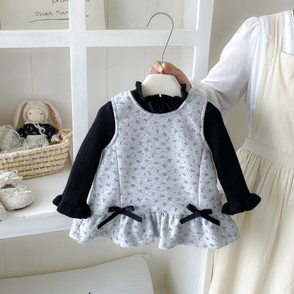 【BABY】冬新作小花柄裏起毛ワンピース、ハイネックニットSK108313