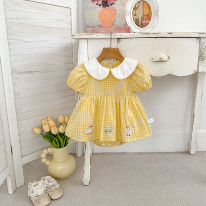 【BABY】夏新作 チェックあひる刺繍ロンパースSK104907