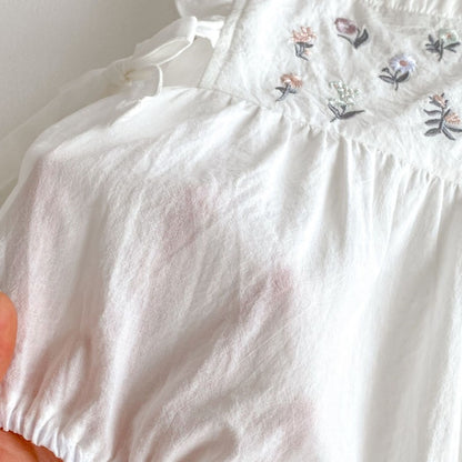 【BABY】夏新作 花柄刺繍サイドリボン ロンパースSK062305
