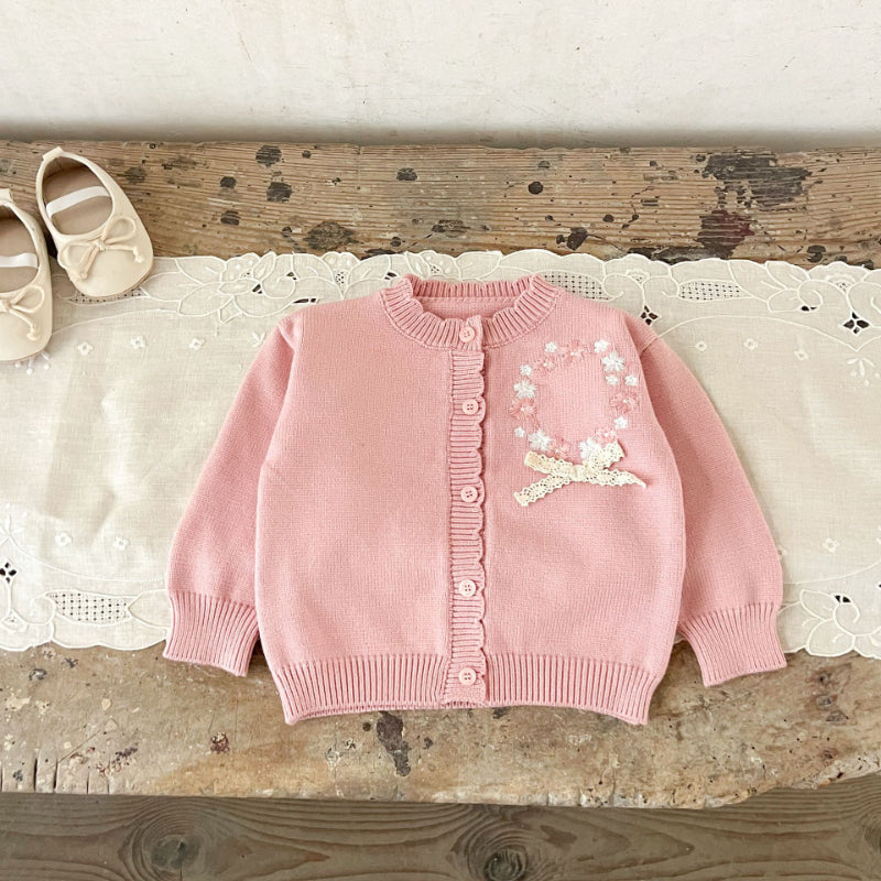 【BABY】コットン刺繍フリルニットカーディガンSK100820