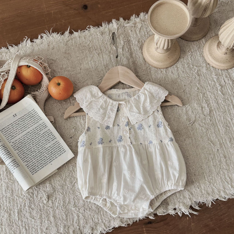 【BABY】夏新作 花柄刺繍フラワーロンパースSK081704