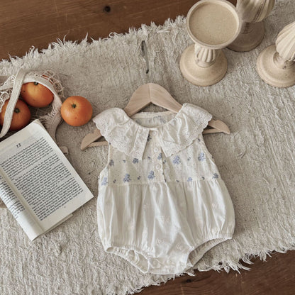 【BABY】夏新作 花柄刺繍フラワーロンパースSK081704