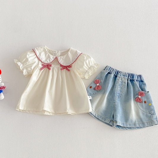 【BABY】夏新作韓国風蝶結びブラウス、蝶結びショートパンツSK104810