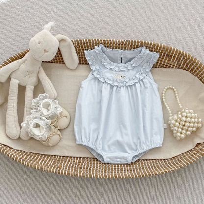 【BABY】夏新作うさぎ刺繍フリルロンパースSK105507