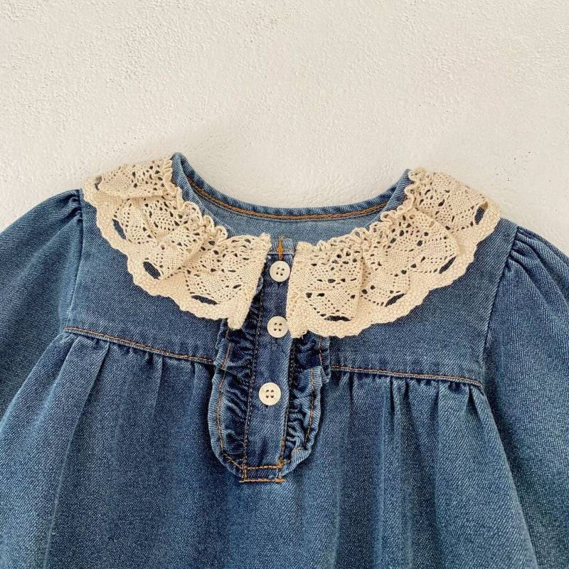 【BABY】レースフリルデニムロンパースSK104102
