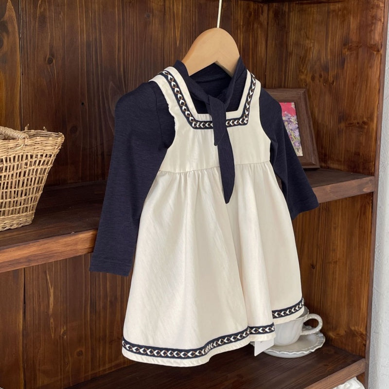 【BABY】スクエアネックワンピース、コットン長袖トップスSK107418