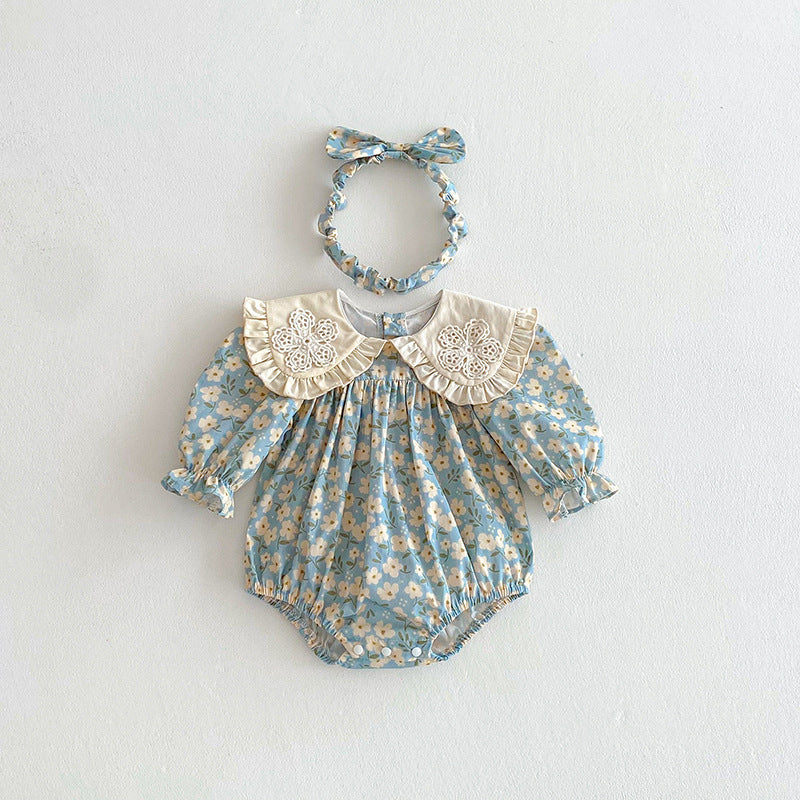 【姉妹服】花刺繍襟ロンパース、ワンピースSK101135