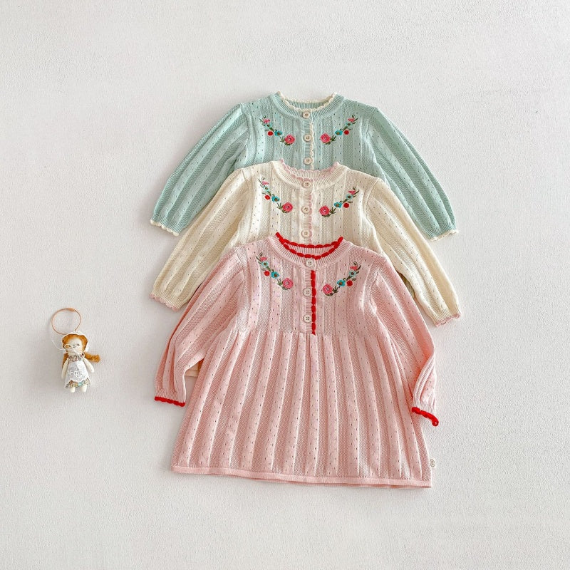 【BABY&KID】フリル襟花刺繍ニットワンピースSK104119