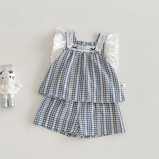 【BABY】夏新作チェックフリルスリーブセットアップSK104812