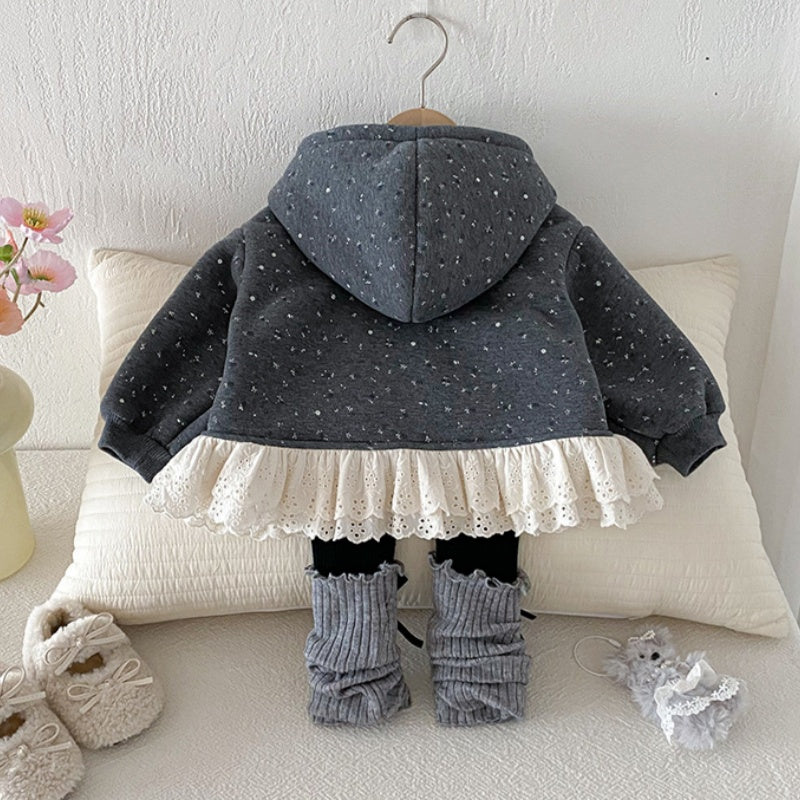 【BABY】冬新作花柄レースフード付き裏起毛アウターSK102721