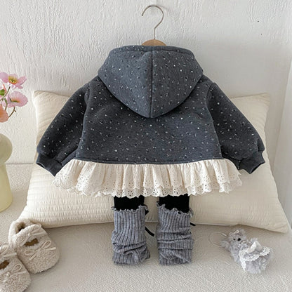 【BABY】冬新作花柄レースフード付き裏起毛アウターSK102721