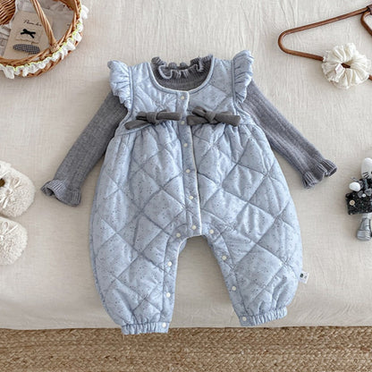 【BABY】冬新作小花柄蝶結び裏起毛カバーオールSK102704