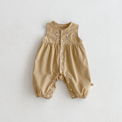 【BABY】花刺繍サロペット＆レース襟ブラウスSK092516