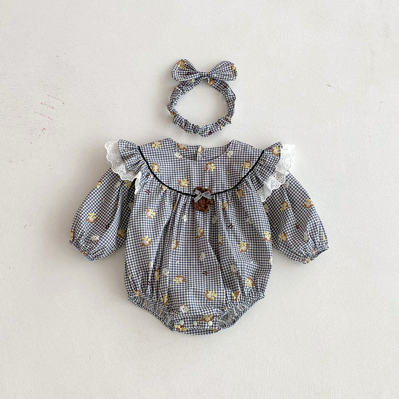 【姉妹服】チェックくまロンパース、ワンピースSK101121