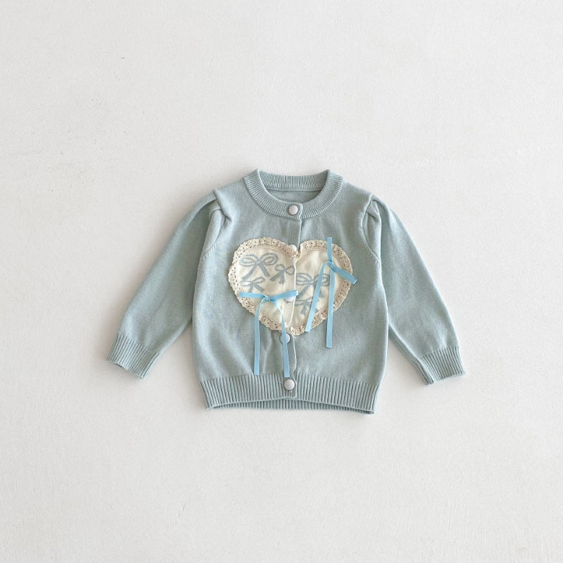 【BABY】レースハート蝶結びニットカーディガンSK092423