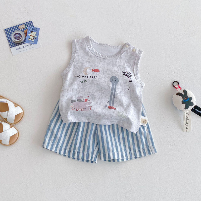 【BABY&KID】夏新作 カートゥーンtシャツ、トライプパンツSK080611