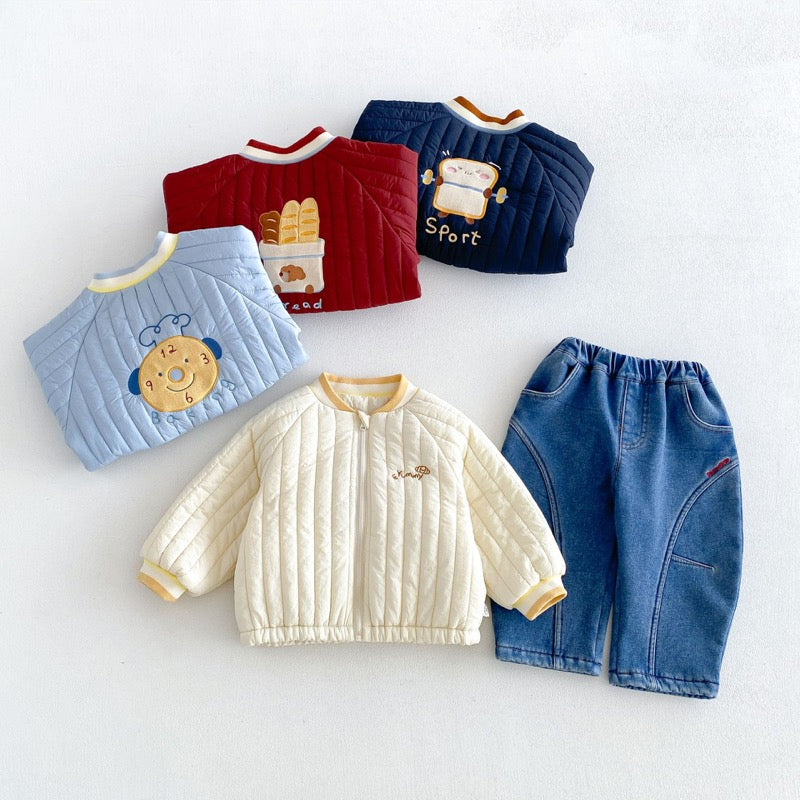 【BABY&KID】冬新作刺繍厚手中綿ジャケット、デニムパンツSK107722