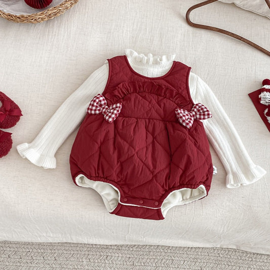 【BABY】冬新作キルティング蝶結びあったかロンパースSK103108