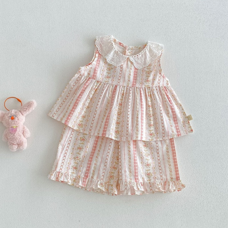 【BABY&KID】夏新作フリル襟小花柄セットアップSK105914