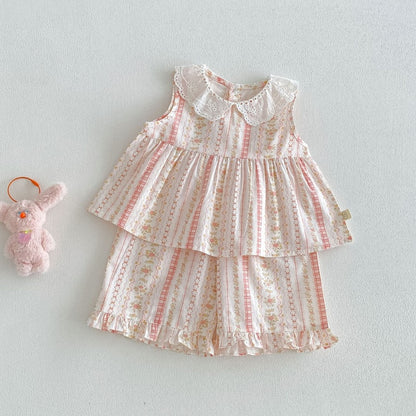 【BABY&KID】夏新作フリル襟小花柄セットアップSK105914