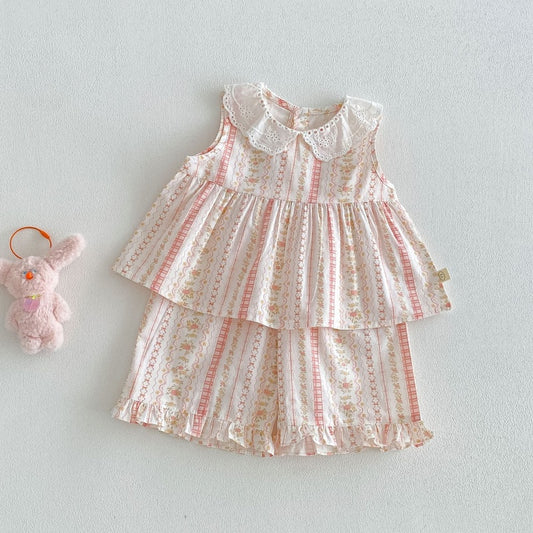【BABY&KID】夏新作フリル襟小花柄セットアップSK105914