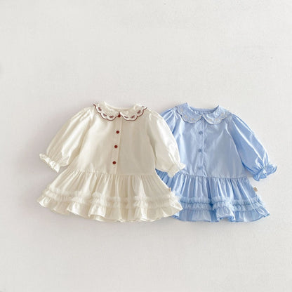 【BABY&KID】韓国風刺繍丸襟ワンピースSK104126