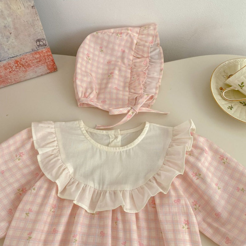 【BABY】スイートチェックロンパース＆帽子SK104106