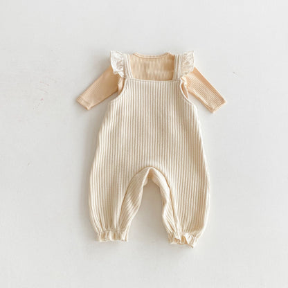 【BABY】コットンリブフリルサロペットロンパースSK100312