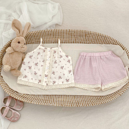 【BABY&KID】夏新作 花柄キャミソール＆ショートパンツセットアップSK071928