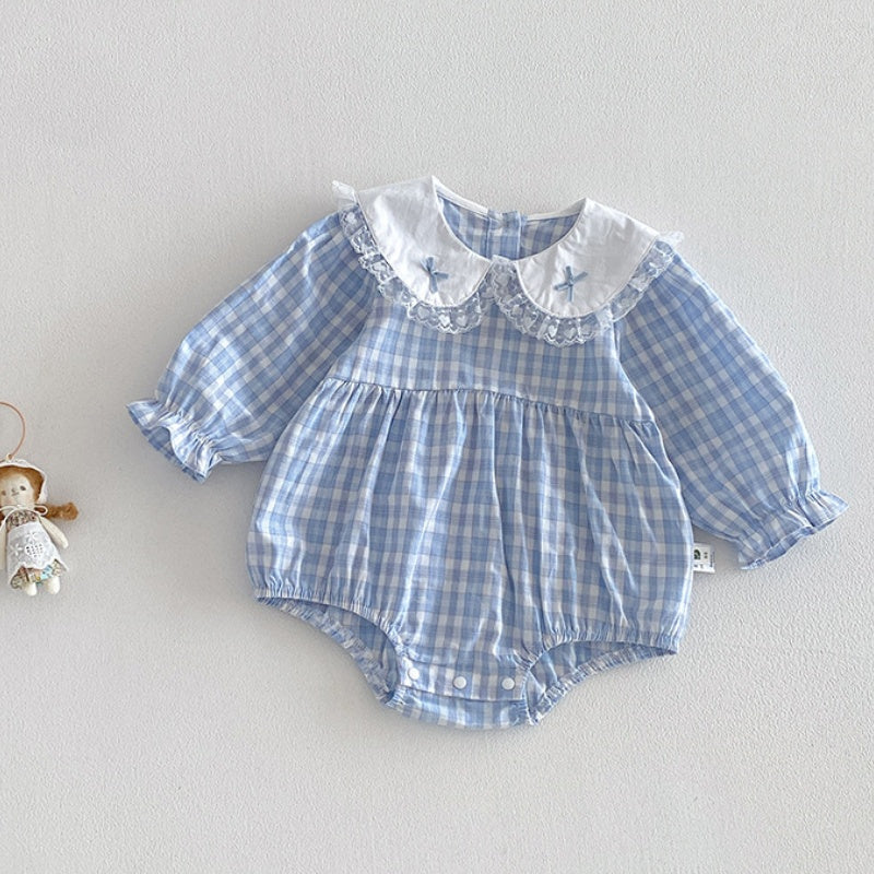 【BABY】フリル襟チェックロンパースSK104202