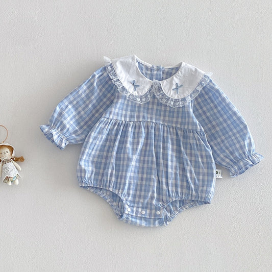 【BABY】フリル襟チェックロンパースSK104202