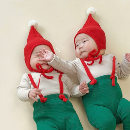 【BABY】クリスマス風ストレッチサロペット、帽子SK102818