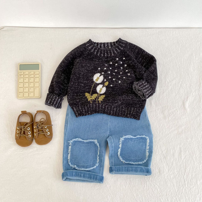 【BABY&KID】立体刺繍クルーネックプルオーバーニットSK100630