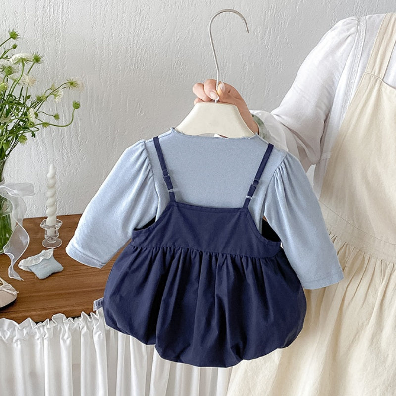 【BABY】蝶結びサロペットロンパース＆刺繍ロゴトップスSK106811