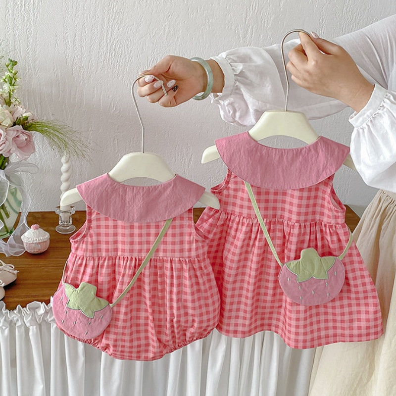 【BABY】夏新作コットンチェックロンパース、ワンピースSK105706