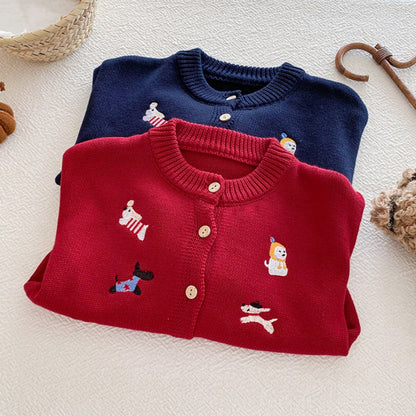【BABY】いぬ刺繍ニットカーデSK101426