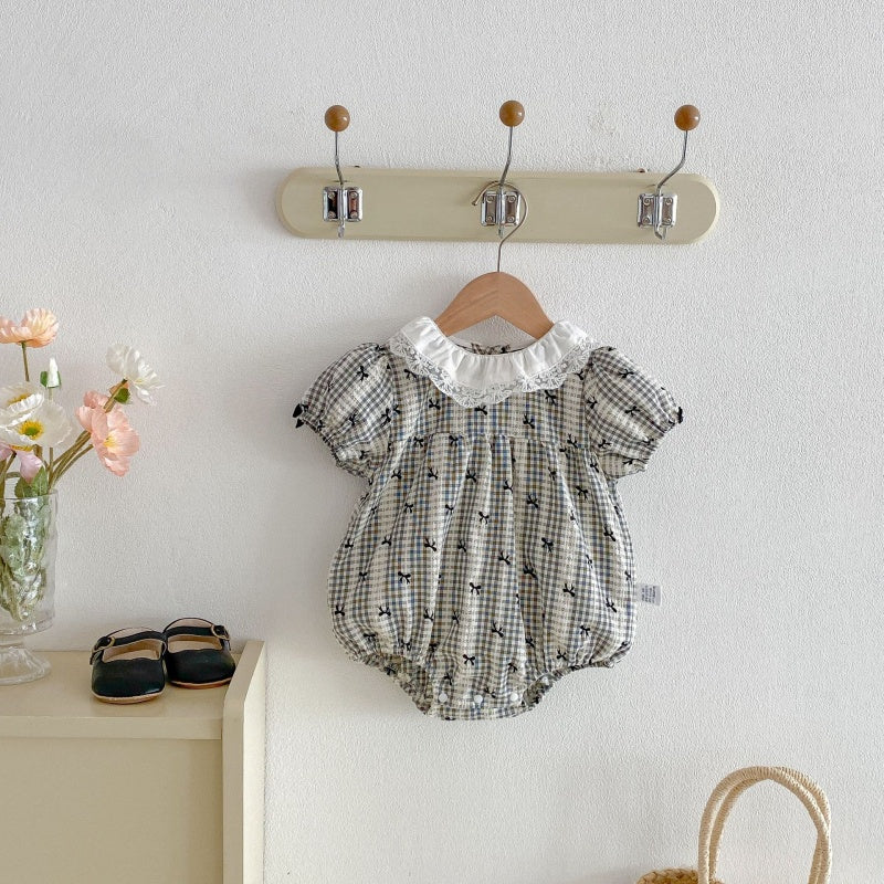 【BABY】夏新作 蝶結びパフスリーブロンパースSK104911